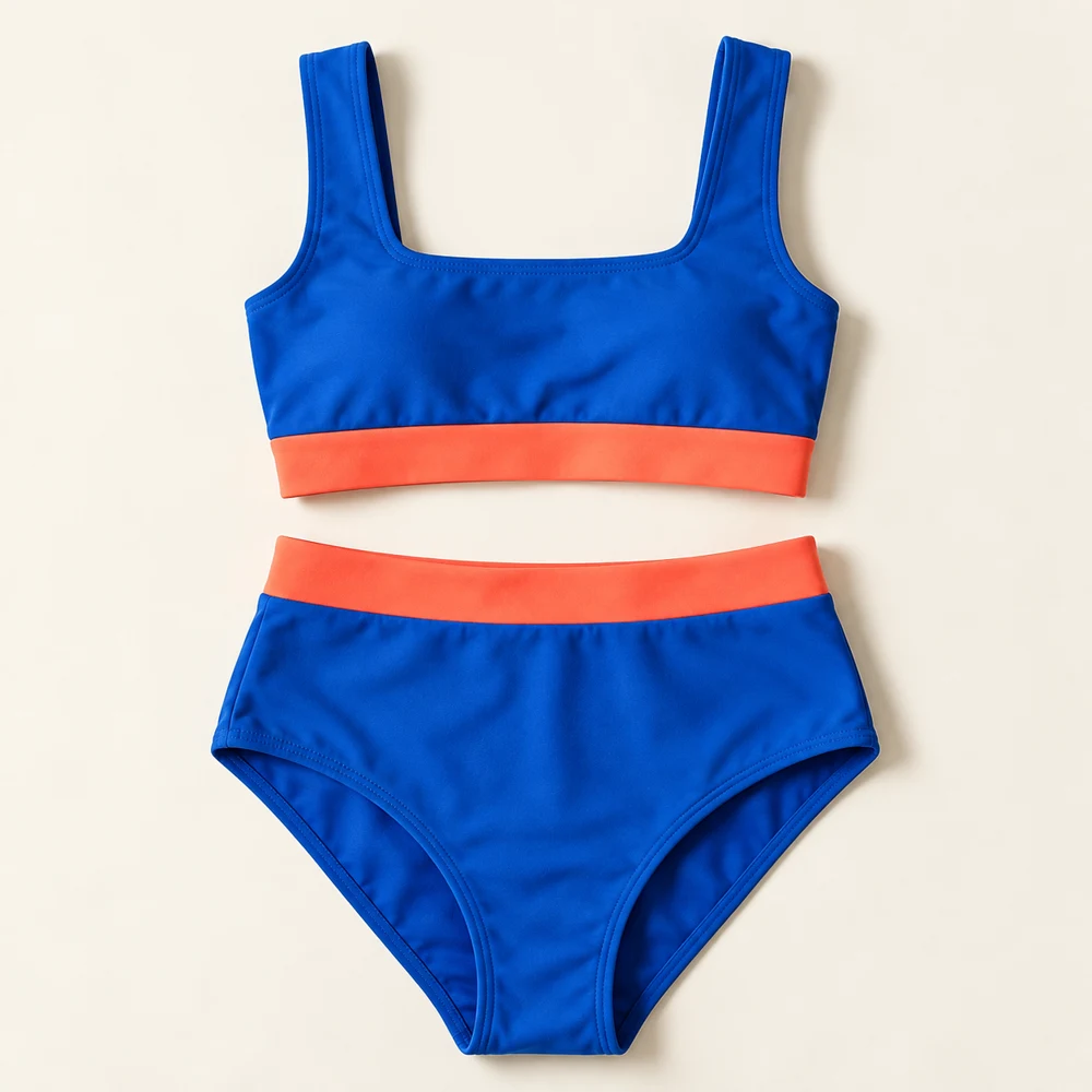 Wave Colorblock Bikini Set — Ocean / Coral, included pieces