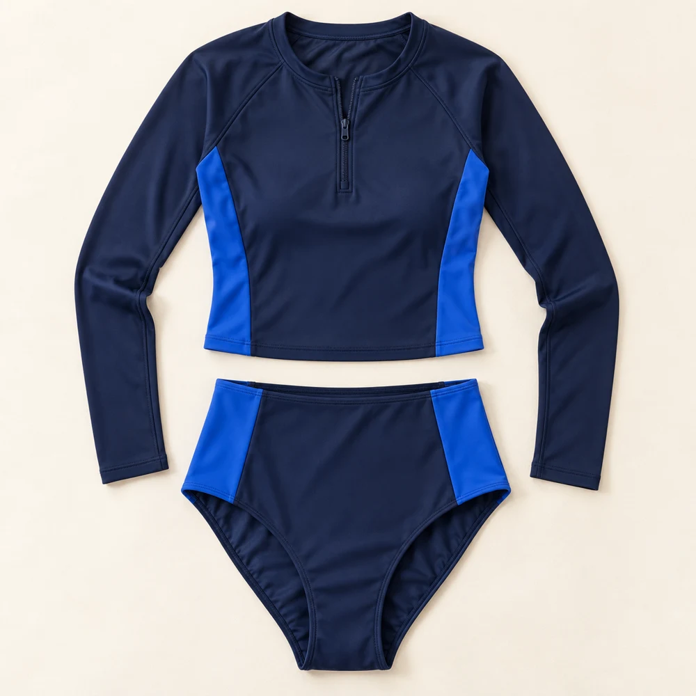Deep Tide Zip Swim Set — Navy / Ocean, included pieces