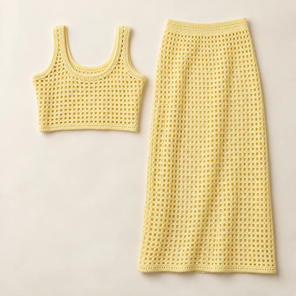 Sunray Crochet Beach Set — Pale Lemon, included pieces
